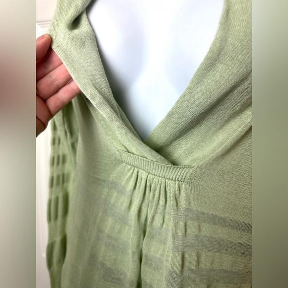 Anthro MOTH Linen Blends Sweater Pale Mint Green Long Tunic VNeck Shawl Striped - Picture 4 of 9